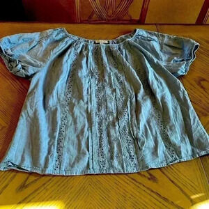 Dressbarn Short Sleeve Blue cutouts design Plus Size Blouse 2XL